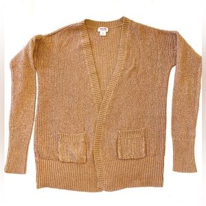 Tan Brown Knit Long Sleeves Cardigan Sweater Jacket w/ Pockets